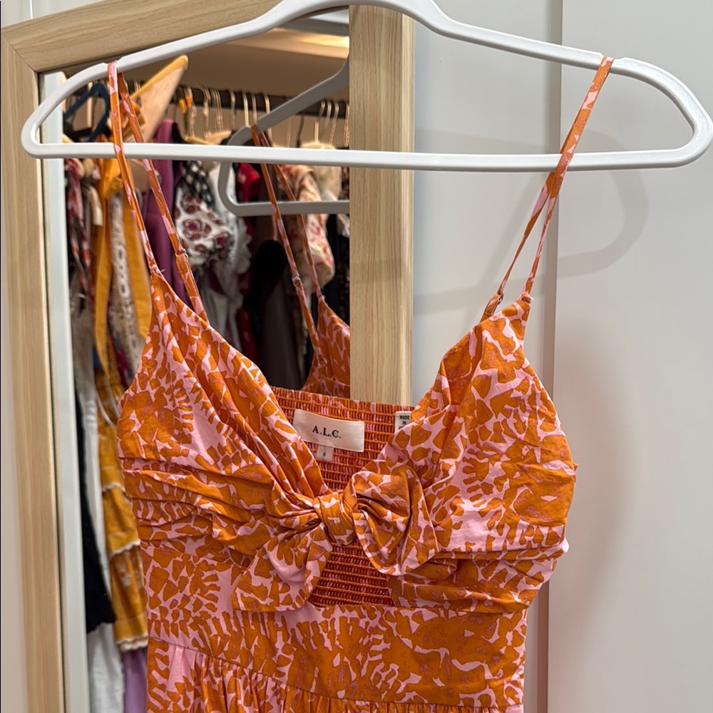 A.L.C. Pink and Orange Knot-Front Sundress